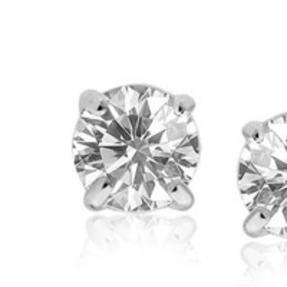 6mm Faceted White Cubic Zirconia Stud Earrings in Sterling Silver - Picture 2 of 2